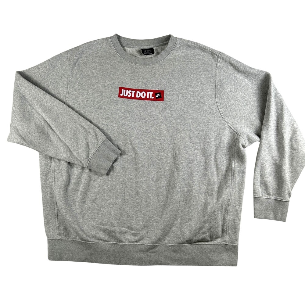 Vintage Nike Sweatshirt Mens 2XL Gray Just Do It Crewneck Fleece Pullover Logo